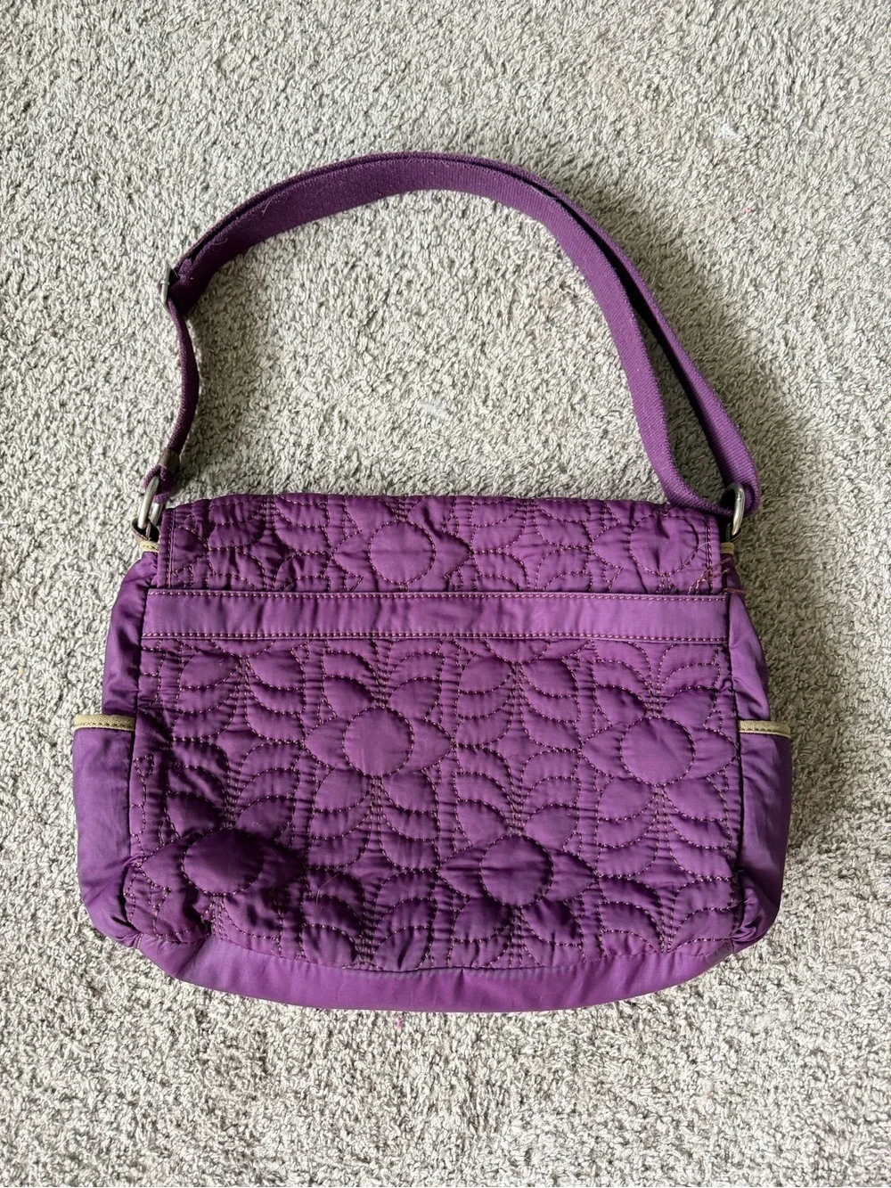 Fossil Quilted Purple Messenger Bag with Silver Accent